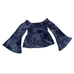 Navy Blue Flare Sleeves Top